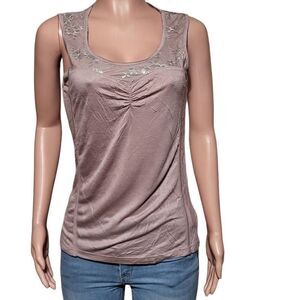 3/$20 Ciet sleeveless solid tank top cami soft pink lace front top S